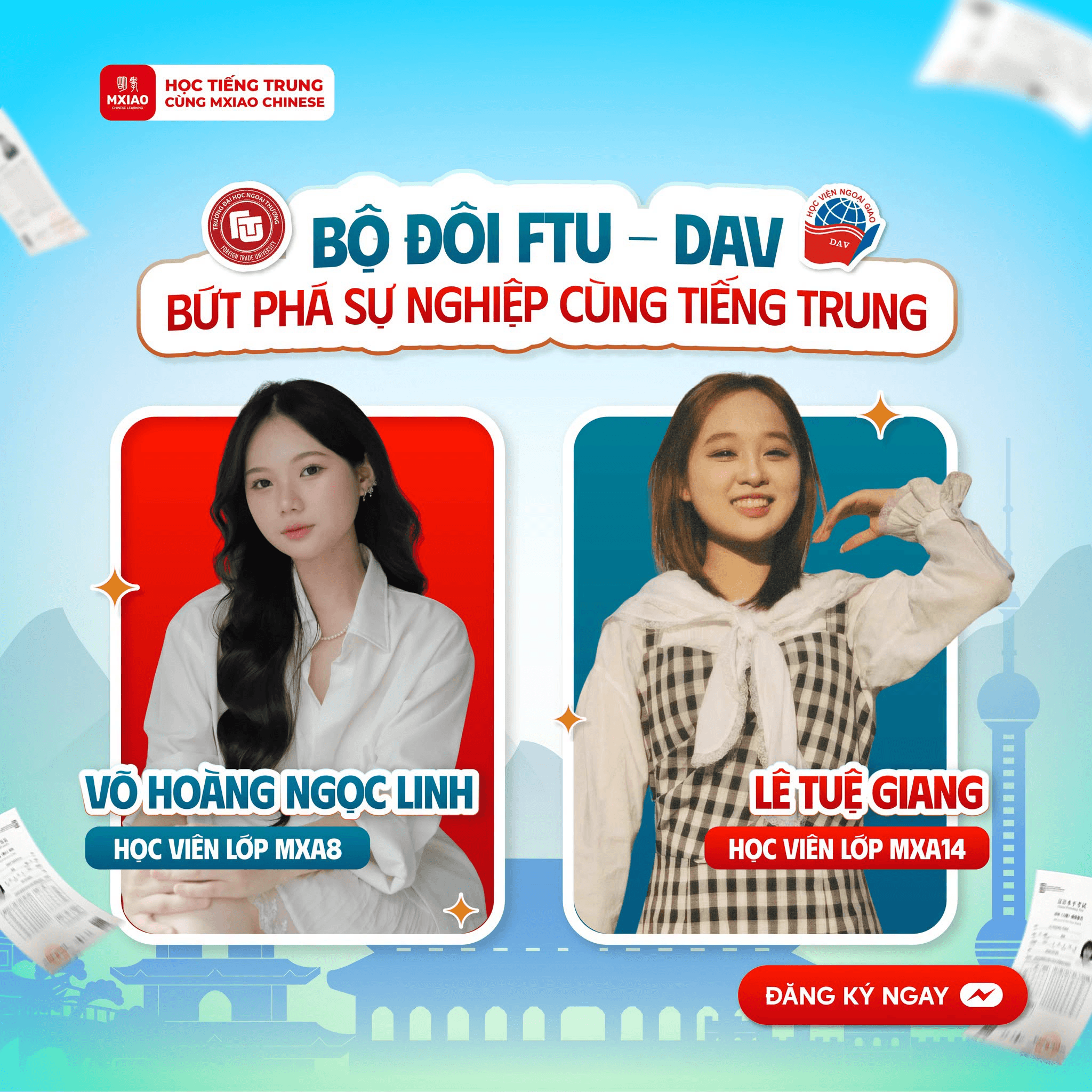 Bộ đôi FTU - DAV bứt phá sự nghiệp cùng tiếng Trung