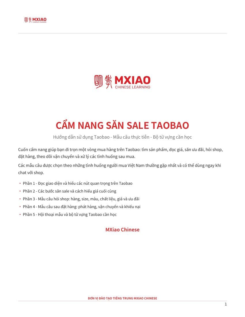 Bìa cẩm nang săn sale Taobao của MXiao