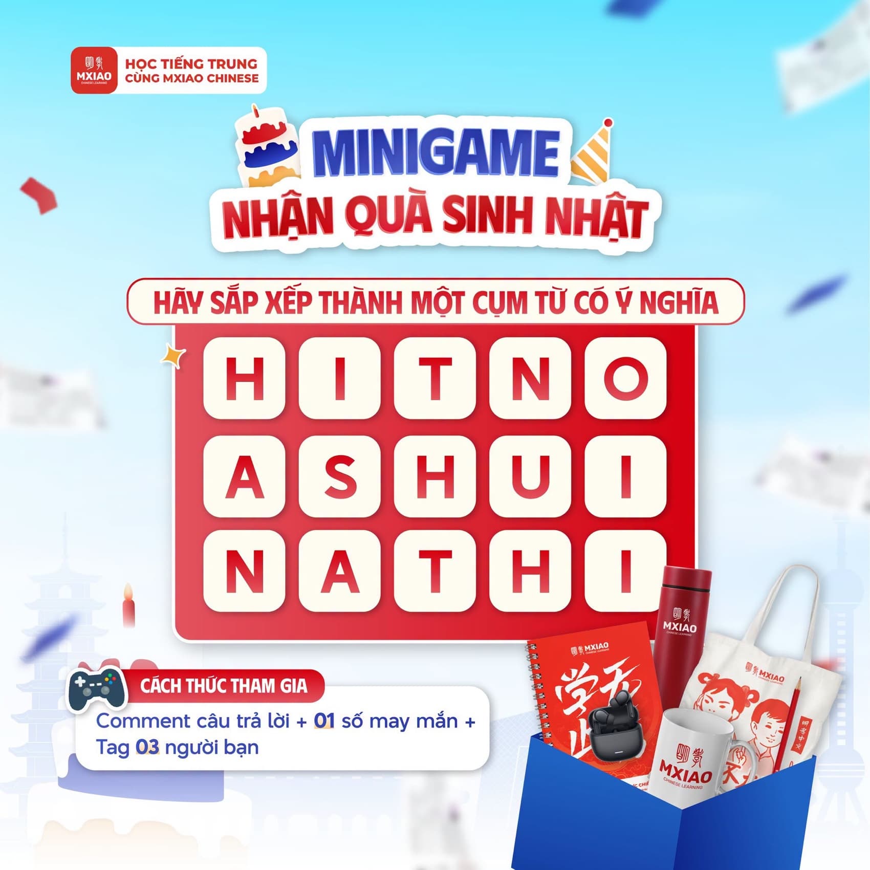 Minigame sinh nhật MXiao sắp xếp chữ thành cụm từ có ý nghĩa