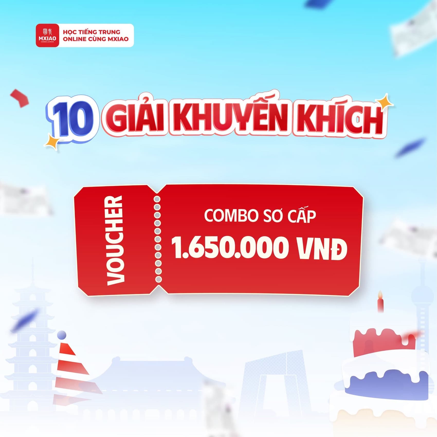 Mười giải khuyến khích là voucher Combo Sơ cấp trị giá 1.650.000 VNĐ